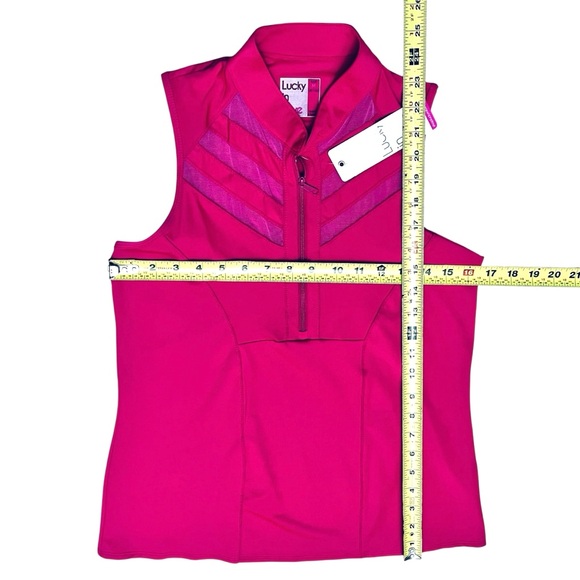 Lucky In Love Top Polo Golf Hot Pink Sleeveless 3/4 Zip Shirt Sz M NEW - Picture 7 of 11